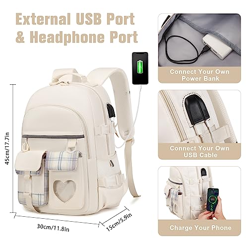 ACESAK Backpack for Girls - Bookbag Backpacks Schoolbag for Girls Kids Teen Women Casual Travel Daypacks - School Bag Elementary Middle School College Cute Backpack with Lunch Box (Beige) - color: Beige