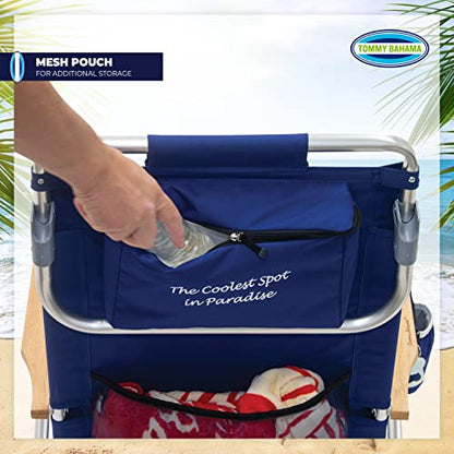 Tommy Bahama 5-Position Classic Lay Flat Folding Backpack Beach Chair, Polyester, Navy - color: Navy, size: 1-Pack