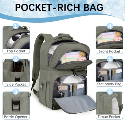 Goloni 40L Insulated Cooler Backpack, Leakproof Lightweight Soft-Sided Cooler with Cooler Compartment - color: Olive