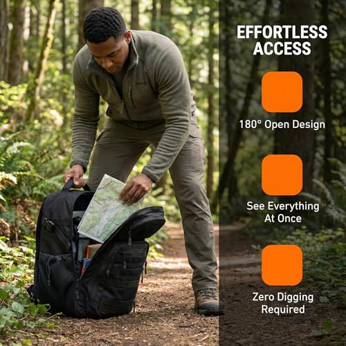 Zsearaymy 25L Small Tactical Hiking Backpack with 180° Open Design Molle System Padded Laptop Lightweight (Black) - color: Black