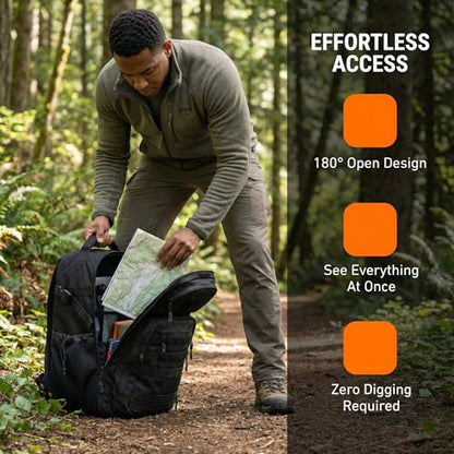Zsearaymy 25L Small Tactical Hiking Backpack with 180° Open Design Molle System Padded Laptop Lightweight (Black) - color: Black