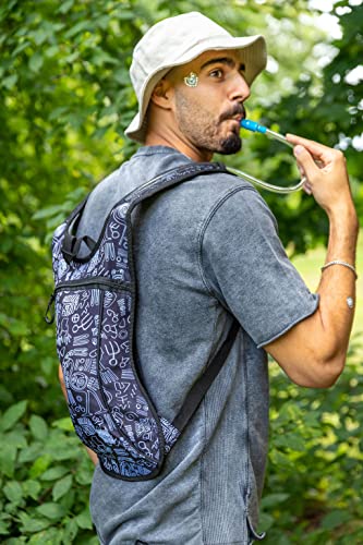 Vibe Festival Gear Rave Hydration Pack Backpack with 2L Water Bladder for Women Men – Festival Hydropack, Hydro Pack, Leak Proof, Lightweight – Teens, Party, Hiking, Running, Outdoor Sports - color: Black&White