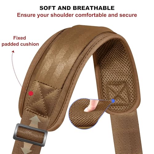 ZINZ 74" Shoulder Strap with Fixed Pad and Dual Balanced Buckles，Khaki - color: Khaki
