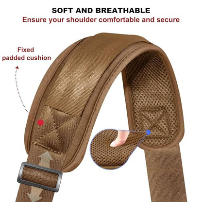 ZINZ 74" Shoulder Strap with Fixed Pad and Dual Balanced Buckles，Khaki - color: Khaki