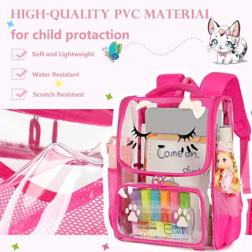 AO ALI VICTORY clear backpack Girls with Tote Bag Heavy Duty PVC Transparent Cute Backpack for Kids Toddler Preschool Bookbags Elementary School Bags See Through Casual Travel Daypack, Rose Red Set - color: Rose Red Set