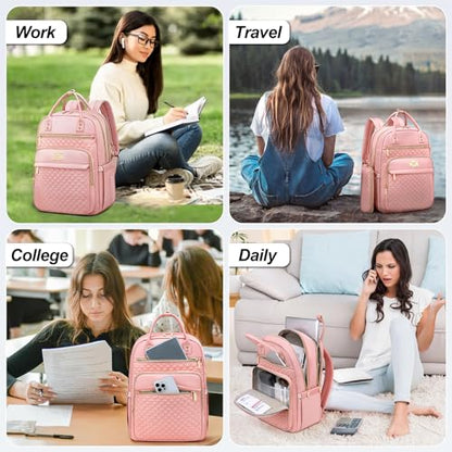 Tealari Laptop Backpack for Women,15.6 Inch Laptop Backpack for Work,Water Resistant Travel Backpack,College Bookbag with Wallet (Pink-1) - color: Pink-1