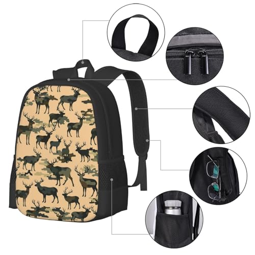 Sturdy Polyester Shoulder Pack Camouflage Military Elk Deer, Anti Theft Spacious Camping Rucksack Casual Daily Bag for Men Women Fitness Outdoor Activity - color: Design (669)