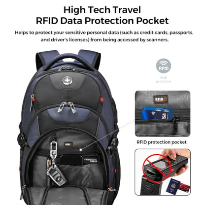 Swissdigital Design Travel Laptop Backpack for Men with USB SD803-12 - color: Black/Blue