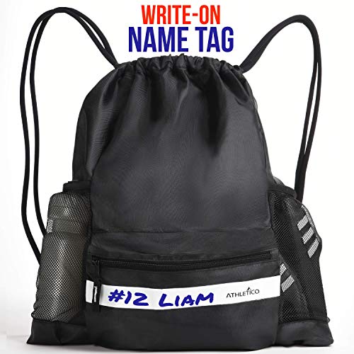 Athletico Drawstring Soccer Bag - Soccer Backpack For Boys or Girls Can Also Carry Basketball or Volleyball - color: Black