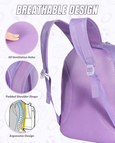 Basketball Bag Backpack for Men Women with Ball & Shoes Compartment 30L Capacity Lightweight Breathable Boys Girls Soccer Ball Bag Backpack Fit Volleyball Football Sports Travel School Gym - color: TK8Purple