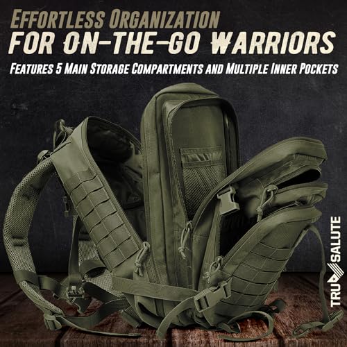 Tru Salute 45L Military Tactical Backpack Large Army 3 Day Assault Pack Molle Bug out Bag Rucksack (Amy Green) - color: Amy Green