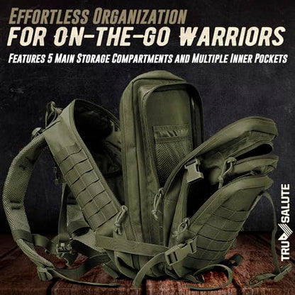 Tru Salute 45L Military Tactical Backpack Large Army 3 Day Assault Pack Molle Bug out Bag Rucksack (Amy Green) - color: Amy Green
