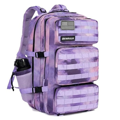 Military Tactical Backpack 55L for Men & Women Bug Out Bag Assault pack Molle Daypack Hiking Trekking Rucksack (Cloud Purple Tie Dyeing) - color: Cloud Purple Tie Dyeing