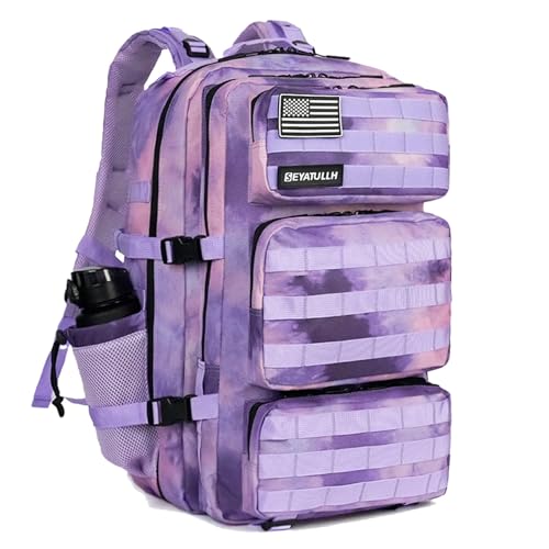 Military Tactical Backpack 55L for Men & Women Bug Out Bag Assault pack Molle Daypack Hiking Trekking Rucksack (Cloud Purple Tie Dyeing) - color: Cloud Purple Tie Dyeing