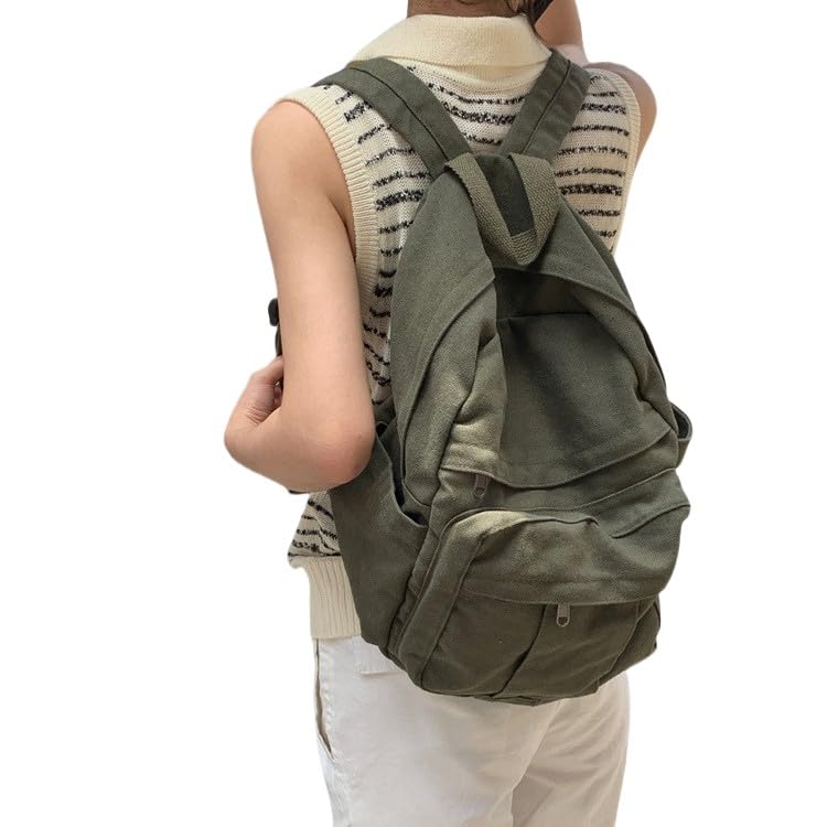 MaxxCloud Women's Heavy Cotton Canvas Laptop Backpack Lightweight Casual Hiking Daypack Travel Bag - color: Army Green