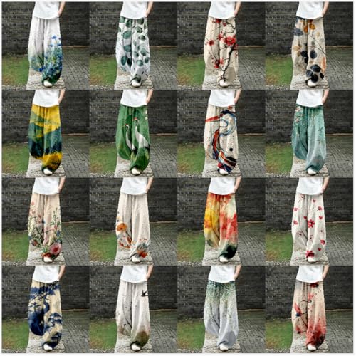 LOAIHA Women's Baggy Pants Elastic Waist Floral Wide Leg Yoga Sweatpants Harem Pant Lantern Trousers with Pockets - color: Boho11, size: 3X-Large
