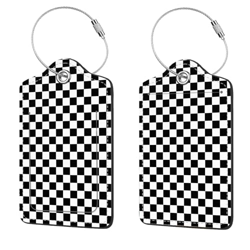 2 Pcs Luggage Tags for Suitcases, PU Leather Cruise Ship Luggage Tags with Privacy Cover Label Address Card and Durable Metal Ring Suitable for Men Women Handbags Backpacks,Black and White Square - color: Black and White Square