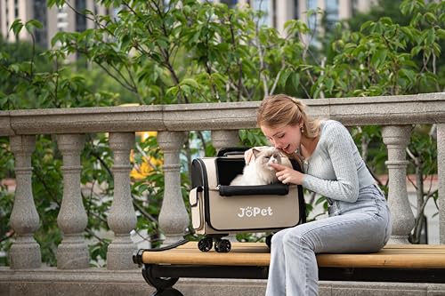 Pet Bag Carrier with Wheels, Pet Backpack with Wheels, Small Dog Carrier, cat Carrier, Detachable Wheels, Travel Bag, Pet Trolley, Soft Sided Carrier with Wheels, Foldable Carrier (Oat Grey) - color: Oat Grey