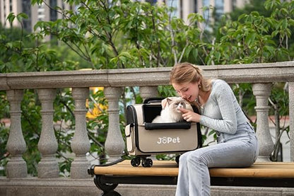 Pet Bag Carrier with Wheels, Pet Backpack with Wheels, Small Dog Carrier, cat Carrier, Detachable Wheels, Travel Bag, Pet Trolley, Soft Sided Carrier with Wheels, Foldable Carrier (Latte White) - color: Latte White