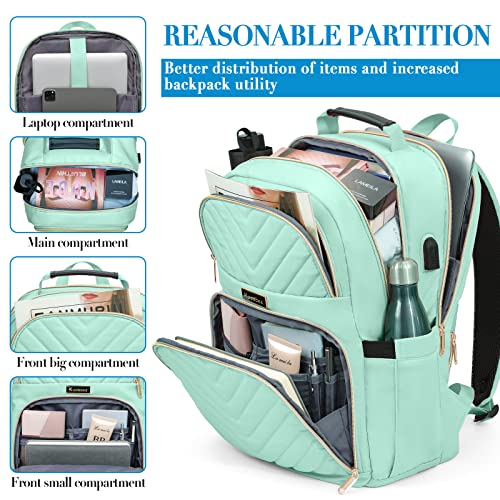 Laptop Backpack Women Big Student Bookbag Middle High School Teen Girls | College Daypack, Water Resistant - color: Light Green, size: 17.3 Inch