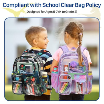 Bagseri Clear Backpack for Boys, 15 Inch Heavy Duty Kids Transparent Bookbag for School Kindergarten to 2nd Grade, Fits 12.5 Inch Folders, High Visibility Reflective Strips, Black Dinosaur - color: 1pcs, A-black Dinosaur, style: Backpack