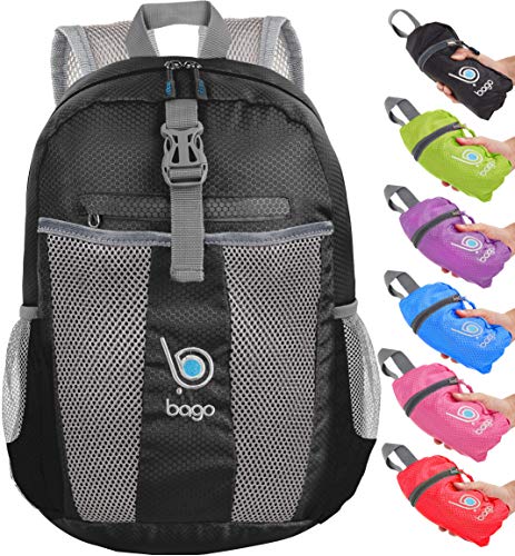 Bago Lightweight Small Hiking Backpack for Women and Men - 25L Travel Day Pack - Foldable Hiking Daypack Ultralight for Camping Outdoor Sports - Day Bag Packable Backpack for Travel (Black) - color: Black