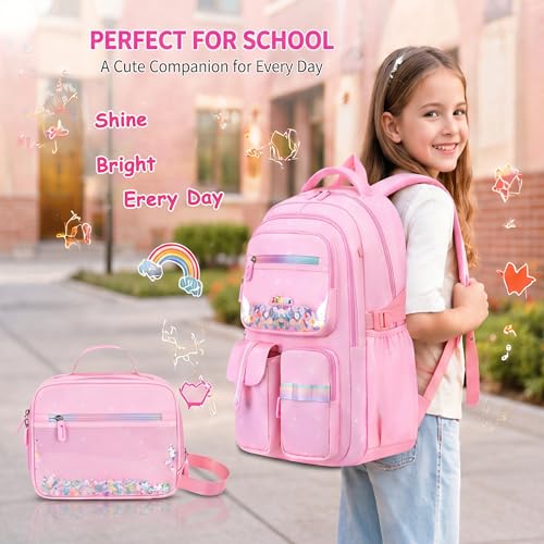 3PCS Kids Backpack Set, School Backpack with Lunch Bag & Pencil Case, Lightweight Waterproof Bookbag for Kids (Pink Sequin) - color: Pink Sequin