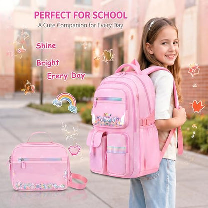3PCS Kids Backpack Set, School Backpack with Lunch Bag & Pencil Case, Lightweight Waterproof Bookbag for Kids (Pink Sequin) - color: Pink Sequin