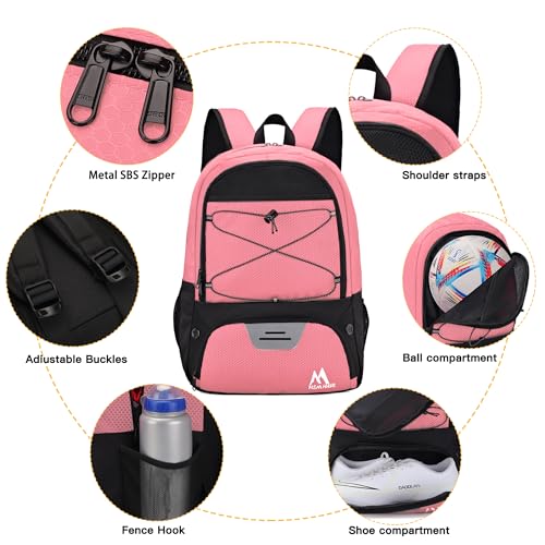 Hsmihair Soccer Bag-Soccer Backpack&Backpack for & Football Volleyball & Basketball,with Ball Compartment and Separate Cleat - color: Light Pink