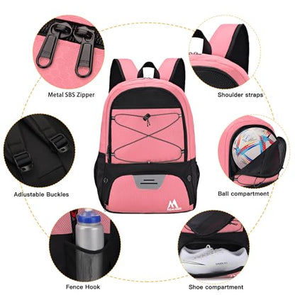 Hsmihair Soccer Bag-Soccer Backpack&Backpack for & Football Volleyball & Basketball,with Ball Compartment and Separate Cleat - color: Light Pink