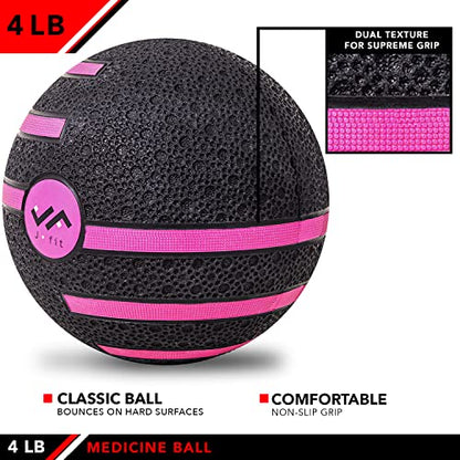 JFIT Dual Texture Medicine Ball – Weighted Exercise Ball for Strength, Core & Functional Fitness Training - style: 4lb