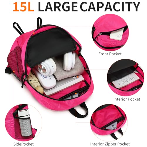 Small Hiking Backpack 15L Travel Lightweight Hiking Packable Daypack Water-Resistant Foldable Backpacks for Women Men Camping (Pink) - color: Pink, size: 15L