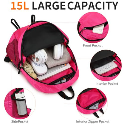 Small Hiking Backpack 15L Travel Lightweight Hiking Packable Daypack Water-Resistant Foldable Backpacks for Women Men Camping (Pink) - color: Pink, size: 15L