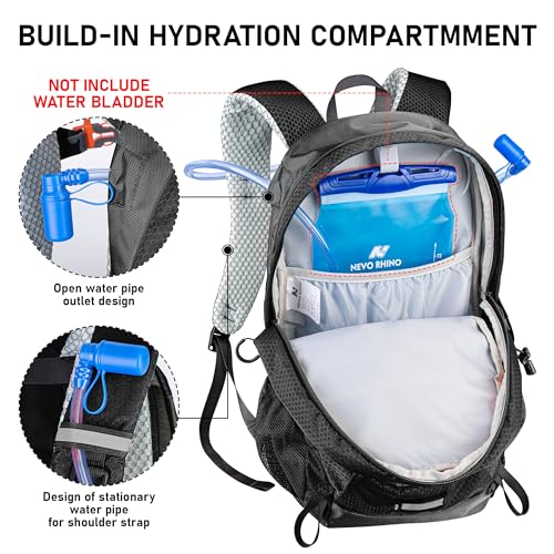 N NEVO RHINO Hiking Backpack 20L Water Resistant Outdoor Day Pack,Lightweight Travel Small Backpack for Men Women - color: Black