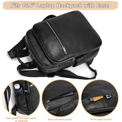 Genuine Leather 15.6 Inch Laptop Backpack for Men & Women, Business Commute Bag Daypack with Multi-Pockets for Travel Outdoor - color: Y80-17y-black