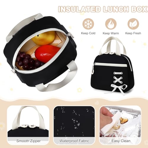 Scothen 3PCS Girls Backpack for School, Kids Backpack for Girls with Lunch Bag Pencil Case, Kids Bookbag Teen Backpacks for Elementary Middle High School - color: Black-white