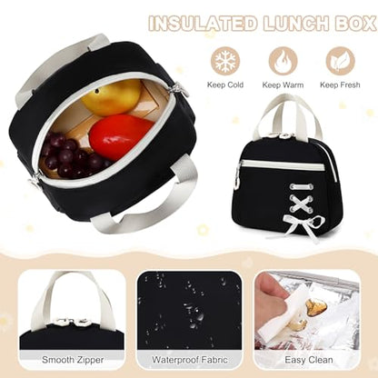 Scothen 3PCS Girls Backpack for School, Kids Backpack for Girls with Lunch Bag Pencil Case, Kids Bookbag Teen Backpacks for Elementary Middle High School - color: Black-white