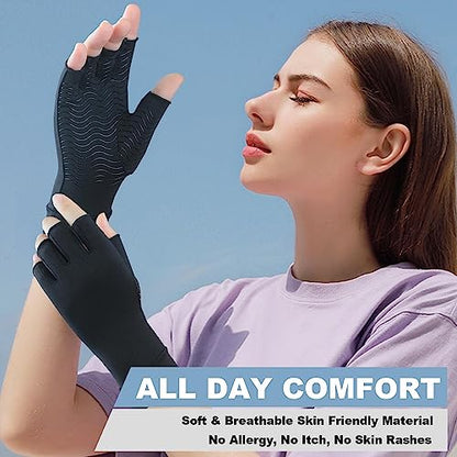 2 Pairs Copper Arthritis Compression Gloves for Rheumatoid, Osteoarthritis, Carpal Tunnel Pain Relief, Compression Hand Gloves for Women & Men,Anti-Slip Fingerless Gloves for Work,Typing (XL) - size: X-Large