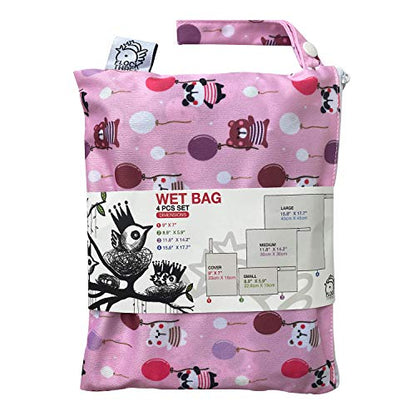 4pcs Waterproof Wet Bag Reusable for Wet Clothes Baby Diapers Stroller Swimsuit Travel Reusable toiletries Pouch Small and Larger Electronics case 4 Pack (Windy Days) - color: Windy Days
