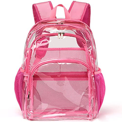 Clear Backpack, Clear Bag Stadium Large See Through Bookbag Heavy Duty PVC Transparent Backpacks for School - color: Pink-1pack