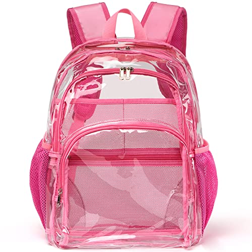Clear Backpack, Clear Bag Stadium Large See Through Bookbag Heavy Duty PVC Transparent Backpacks for School - color: Pink-1pack