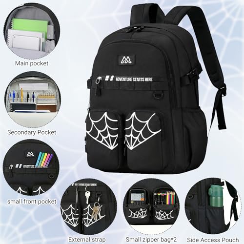 Kids Backpack for Boys - 4Pcs Boys Backpack with Lunch Box Set for Kids Teens Elementary Middle School, 18″ Large Capacity Students Bookbag, Perfect for Travel and School - color: Black-backpack-set