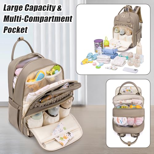 Tealari Diaper Bag Backpack,Stylish Baby Diaper Bag,Waterproof Travel Diaper Backpacks Baby Bags with Changing Pad,Stroller Straps,Insulated Pockets (Khaki) - color: Khaki