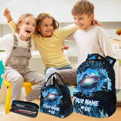 COZYAURA Personalized Backpack - Ice Hockey Backpacks Set for Boys Girls - Kids Bookbag for Elementary Middle School - Cool Field Hockey Theme School Bags with Lunch Bag & Pencil Case - color: Style-8