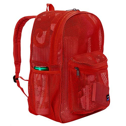 K-Cliffs Heavy Duty Mesh Backpack Quality Classic Student Net Bookbag Durable See Through Simple Netting Daypack Basic School Bag Red - color: Red