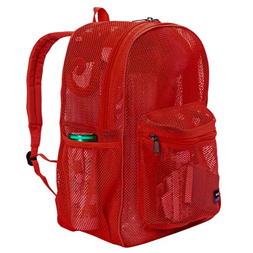 K-Cliffs Heavy Duty Mesh Backpack Quality Classic Student Net Bookbag Durable See Through Simple Netting Daypack Basic School Bag Red - color: Red
