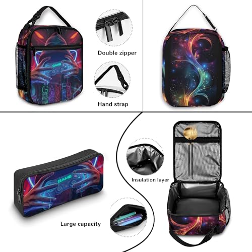 Boys Backpack with Lunch Box and Pencil Case, 3Pcs Gamer Backpack for Boys Teens, 17 Inch Large Capacity - color: GAME-NMWJ-11