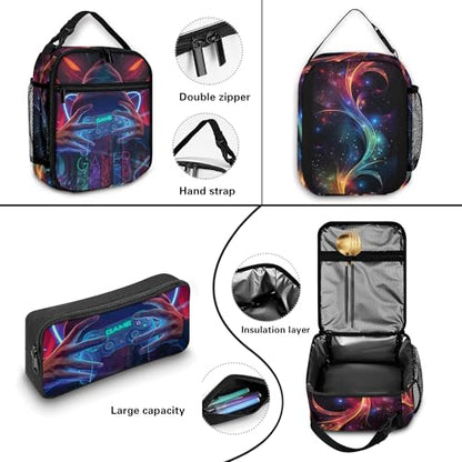 Boys Backpack with Lunch Box and Pencil Case, 3Pcs Gamer Backpack for Boys Teens, 17 Inch Large Capacity - color: GAME-NMWJ-11