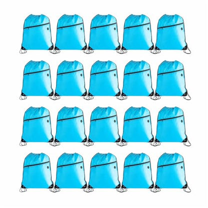 Lightweight Drawstring Backpack with 2 Compartments, Zip Pocket ECO Cinch Bags for Gym Travel, for Men Women (20, Blue) - color: Blue
