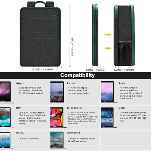 ZINZ Slim & Expandable Laptop Backpack 15 15.6 16 Inch Case, Water Resistant Travel Backpack Compatible with MacBook Pro/Neo 16" 15", Dell XPS 15 16 and Most 15" 15.6" 16" Notebooks，BK01GR01 - color: Bk01gr01, size: 15"-16"